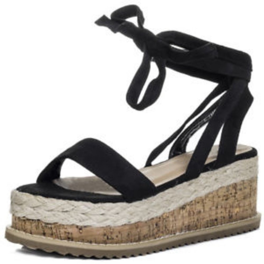 Black Wedge Espadrille Gladiator Sandals Shoes 5 6